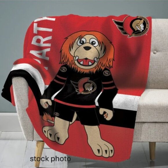 New NHL Ottawa Senators Sparty Throw Blanket - Black & Red Team Logo; Twin size - Picture 1 of 8